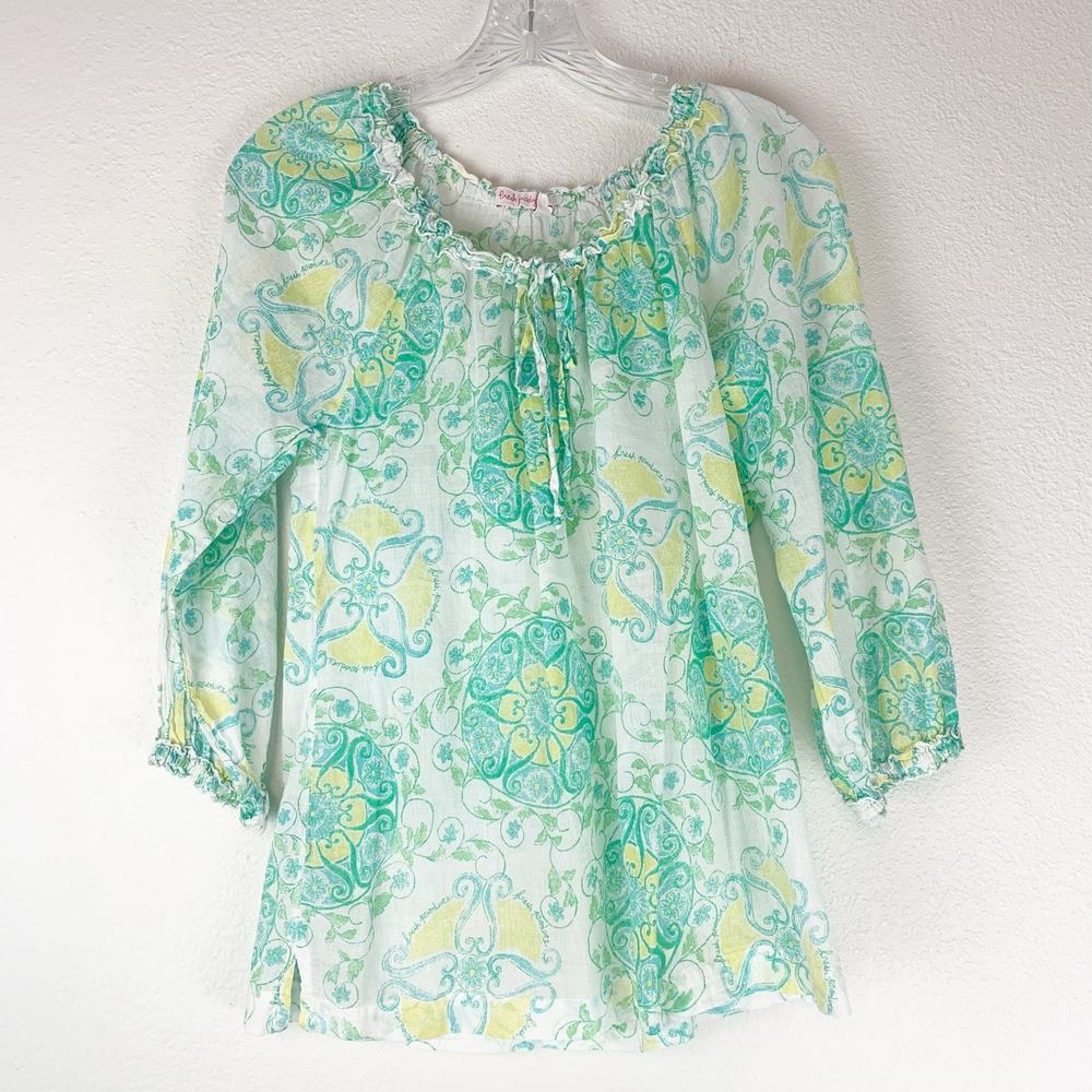 Fresh Produce Shirt Womensβ Extra Small Floral Tie Ruffle Neck Lightweight XS